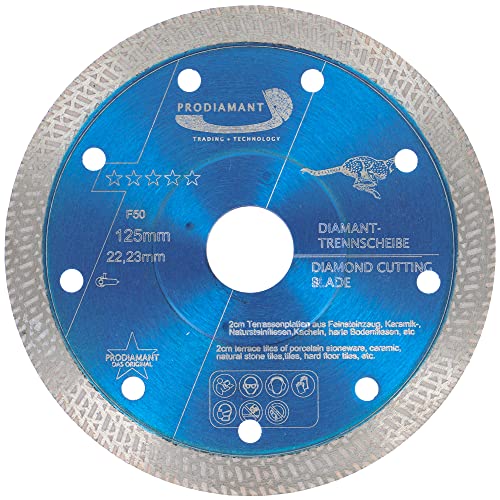 PRODIAMANT Profi Diamant Fliesenscheibe F50 125mm x 22,2mm Fliese Feinsteinzeug extra dünn für bis zu 20mm Plattenstärke von PRODIAMANT