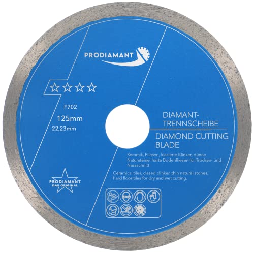 PRODIAMANT Profi Diamant-Trennscheibe PRORIM 125 mm x 22,23 mm kein ausbrechen bei glasierten Fliesen Feinsteinzeug Keramik Diamanttrennscheibe F702 125mm mit Bohrung 22,23mm PRODIAMANT Profi Diamant-Trennscheibe PRORIM 125 mm x 22,23 mm kein ausbrechen bei glasierten Fliesen Feinsteinzeug Keramik Diamanttrennscheibe F702 125mm mit Bohrung 22,23mm von PRODIAMANT