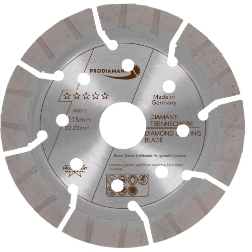 PRODIAMANT Profi Diamanttrennscheibe 115mm x 22,23 Beton Stahlbeton Granit BG013 13mm Turbosegment lasergeschweißt Made in Germany von PRODIAMANT