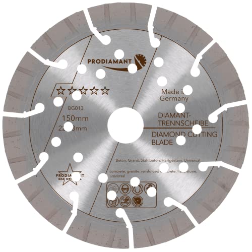PRODIAMANT Profi Diamanttrennscheibe Beton Granit Oxx 150 mm x 22,2 mm Made in Germany lasergeschweißt von PRODIAMANT