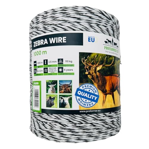 Weidezaunlitze ZEBRA 1000m für den Weidezaun Wildschutzzaun mit Kupferleiter Wildschwein Hirsch Rind Weidezaunlitze ZEBRA 1000m für den Weidezaun Wildschutzzaun mit Kupferleiter Wildschwein Hirsch Rind von PROFARMER.EU