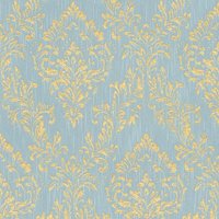 Barock Tapete Profhome 306595 Textiltapete strukturiert mit Ornamenten glänzend gold blau grün 5,33 m2 - gold von PROFHOME