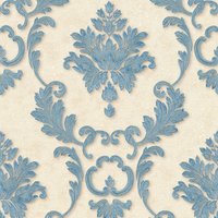 Profhome - Barock Tapete 324222 Vliestapete leicht strukturiert mit Ornamenten matt blau gold creme 5,33 m2 - blau von PROFHOME