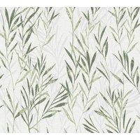 Profhome - Blumen Tapete 367123 Vliestapete leicht strukturiert mit Natur-Mustern matt grün weiß 5,33 m2 - grün von PROFHOME