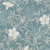 Blumen Tapete Profhome 380285 Vliestapete leicht strukturiert mit Dschungel-Design matt beige blau 5,33 m2 von PROFHOME