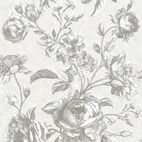 Profhome - Blumen Tapete 387001 Vliestapete leicht strukturiert à la Toile de Jouy matt creme hell-grau taupe weiß 5,33 m2 von PROFHOME