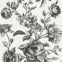 Blumen Tapete Profhome 387002 Vliestapete leicht strukturiert à la Toile de Jouy glitzernd creme perl-weiß schwarz grau 5,33 m2 von PROFHOME