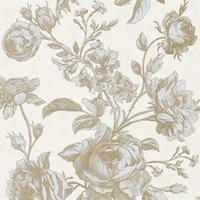 Profhome - Blumen Tapete 387003 Vliestapete leicht strukturiert à la Toile de Jouy glitzernd creme hell-elfenbein gold 5,33 m2 von PROFHOME