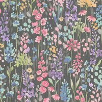Blumen Tapete Profhome 396064 heißgeprägte Vliestapete glatt im Aquarell-Stil matt schwarz pink blau grün 5,33 m2 von PROFHOME