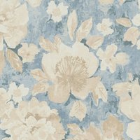 Profhome - Blumen Tapete 396071 heißgeprägte Vliestapete glatt im Aquarell-Stil matt blau beige creme-weiß 5,33 m2 von PROFHOME