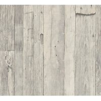 Profhome - Holz Tapete 959311 Vliestapete glatt in Holzoptik matt grau weiß beige 5,33 m2 von PROFHOME