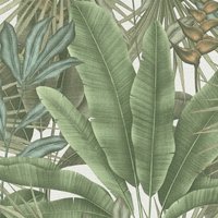 Profhome - Natur Tapete 396472 heißgeprägte Vliestapete leicht strukturiert mit Dschungel-Design matt grün weiß beige 5,33 m2 von PROFHOME