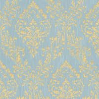 Profhome - Barock Tapete 306595 Textiltapete strukturiert mit Ornamenten glänzend gold blau grün 5,33 m2 von PROFHOME