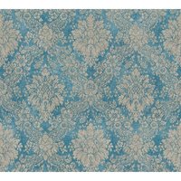 Profhome - Barock Tapete 336075 heißgeprägte Vliestapete glatt im Shabby Chic Stil matt türkis pastell-blau grau beige 5,33 m2 von PROFHOME