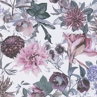 Profhome - Blumen Tapete 381752 glatte Vliestapete ohne Struktur mit floralen Ornamenten matt weiß lila rosa grau 5,33 m2 von PROFHOME