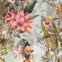 Profhome - Blumen Tapete 381771 glatte Vliestapete ohne Struktur mit floralen Ornamenten matt grün rosa gelb oliv-grau 5,33 m2 von PROFHOME