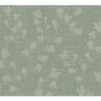 Profhome - Blumen Tapete 387473 heißgeprägte Vliestapete leicht strukturiert in Textiloptik matt grün minz-grün grün-grau 5,33 m2 von PROFHOME