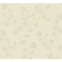 Profhome - Blumen Tapete 387475 heißgeprägte Vliestapete leicht strukturiert in Textiloptik matt creme grau 5,33 m2 - creme von PROFHOME
