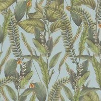 Profhome - Blumen Tapete 394133 heißgeprägte Vliestapete leicht strukturiert mit Dschungel-Design matt blau grün orange 5,33 m2 von PROFHOME