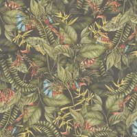 Profhome - Blumen Tapete 394251 heißgeprägte Vliestapete leicht strukturiert mit Dschungel-Design matt grün dunkel-grün rot gelb 5,33 m2 von PROFHOME