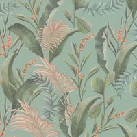 Profhome - Blumen Tapete 394364 heißgeprägte Vliestapete leicht strukturiert mit floralen Ornamenten matt blau grün beige rosa 5,33 m2 von PROFHOME