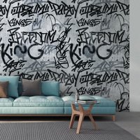 Profhome - Fototapete 382511 heißgeprägte Vliestapete glatt Graffiti matt grau schwarz 1,59 m x 2,8 m von PROFHOME