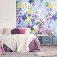 Profhome - Fototapete 391961 heißgeprägte Vliestapete glatt mit Blumen-Muster matt violett flieder gelb rosa 1,59 m x 2,8 m von PROFHOME