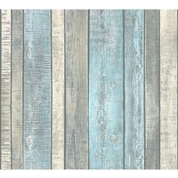 Profhome - Holz Tapete 319932 Vliestapete glatt in Holzoptik matt blau grau creme 5,33 m2 von PROFHOME