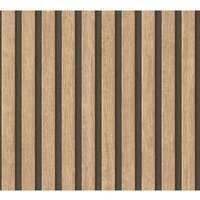 Profhome - Holz Tapete 391091 heißgeprägte Vliestapete strukturiert mit Streifen matt beige braun schwarz 5,33 m2 von PROFHOME