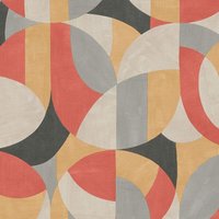 Profhome - Retro Tapete 399323 heißgeprägte Vliestapete leicht strukturiert mit grafischem Muster matt grau beige rot schwarz 5,33 m2 von PROFHOME