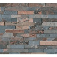 Profhome - Stein Kacheln Tapete 355823 Vliestapete leicht strukturiert mit Natur-Mustern matt grau braun 5,33 m2 von PROFHOME