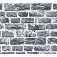 Profhome - Stein Kacheln Tapete 361404 Vliestapete glatt in Steinoptik matt grau schwarz 5,33 m2 von PROFHOME