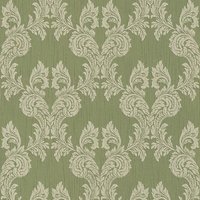 Profhome - Textiloptik Tapete 956304 Textiltapete strukturiert im Barock-Stil matt grün 5,33 m2 von PROFHOME