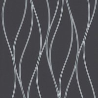 Streifen Tapete Profhome 371324 Vliestapete leicht strukturiert mit geschwungenen Linien glänzend schwarz silber grau 5,33 m2 - schwarz von PROFHOME