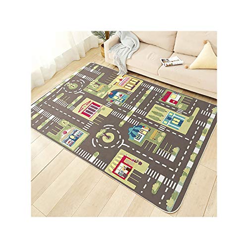 TYKTZXY Kinderteppich Spielen Teppich Straße Auto Tier Universum Blau Grün Grau(100×160cm,39×63inch) von TYKTZXY