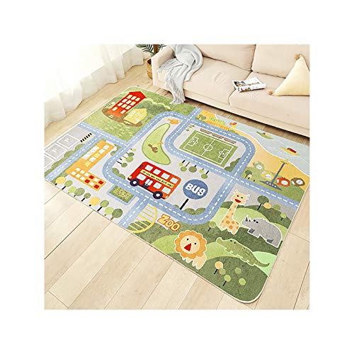 TYKTZXY Kinderteppich Spielen Teppich Straße Auto Tier Universum Blau Grün Grau(100×160cm,39×63inch) von TYKTZXY