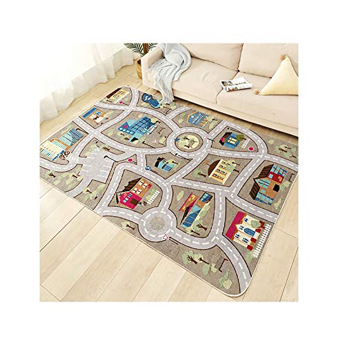 TYKTZXY Kinderteppich Spielen Teppich Straße Auto Tier Universum Blau Grün Grau(80×120cm,31×47inch) von TYKTZXY