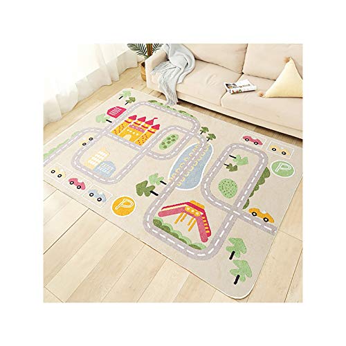 TYKTZXY Kinderteppich Spielen Teppich Straße Auto Tier Universum Blau Grün Grau(140×200cm,55×79inch) von TYKTZXY