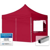 3x3 m Faltpavillon, economy Alu 32mm, Seitenteile mit Panoramafenster, rot - rot von INTENT24