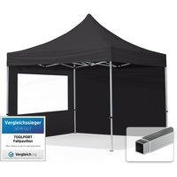 3x3 m Faltpavillon, economy Alu 32mm, Seitenteile mit Panoramafenster, schwarz - schwarz von INTENT24