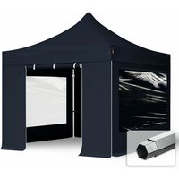 3x3 m Faltpavillon, professional Alu 40mm, feuersicher, Seitenteile mit Panoramafenstern, schwarz - schwarz von INTENT24