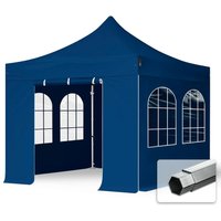 3x3 m Faltpavillon professional Alu 40mm, Seitenteile mit Sprossenfenstern, blau - blau von INTENT24