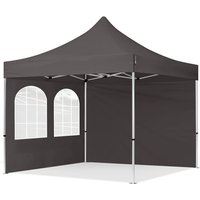 3x3 m Faltpavillon professional Alu 40mm, Seitenteile mit Sprossenfenstern, dunkelgrau - dunkelgrau von INTENT24