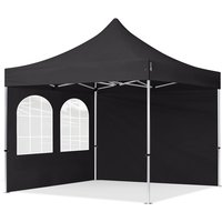 3x3 m Faltpavillon professional Alu 40mm, Seitenteile mit Sprossenfenstern, schwarz - schwarz von INTENT24