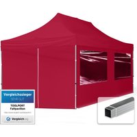 3x6 m Faltpavillon, economy Alu 32mm, Seitenteile mit Panoramafenstern, rot - rot von INTENT24