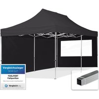 3x6 m Faltpavillon, economy Alu 32mm, Seitenteile mit Panoramafenstern, schwarz - schwarz von INTENT24