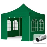 3x3 m Faltpavillon professional Alu 40mm, Seitenteile mit Sprossenfenstern, dunkelgrün - dunkelgrün von INTENT24