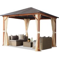 Gartenpavillon 3x3 m Holzoptik, Stahldach Hardtop 4 Seitenteile in champagner - champagnerfarben von INTENT24