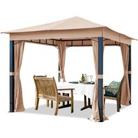 Intent24 - Gartenpavillon 3x3m alu premium ca. 220g/m² Dachplane wasserdicht Pavillon - 4 Seitenteile Gartenzelt taupe ca. 9x9 cm Profil - cappuccino von INTENT24