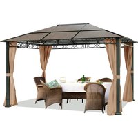 Gartenpavillon 3x4 m wasserdicht alu deluxe Pavillon mit 4 Seitenteilen Partyzelt in taupe lichtdurchlässiges pc Dach - cappuccino von INTENT24